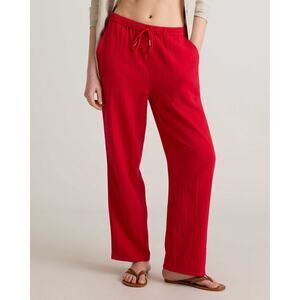 NWT Quince 100% Organic Cotton Gauze Straight Leg Pants Red Size Small
